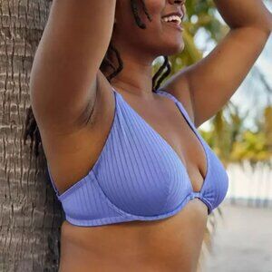 NWT aerie purple ribbed underwire bikini top 34DDD